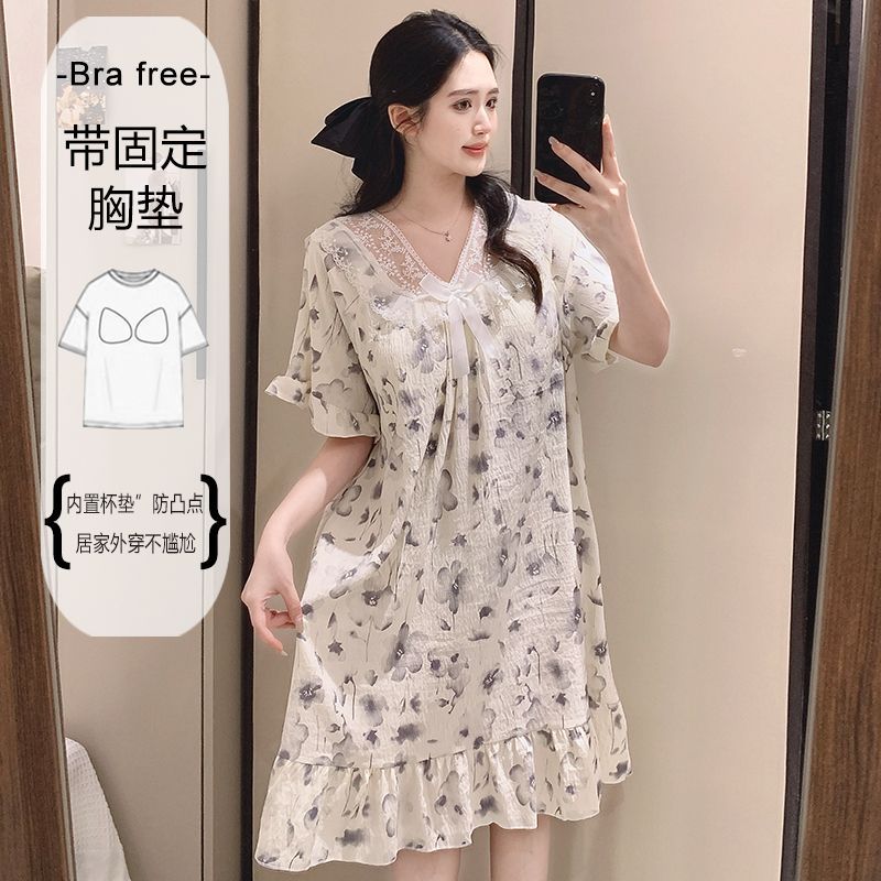 Women Fashion Korean - Plus Size Sweet Floral Print Nightgown