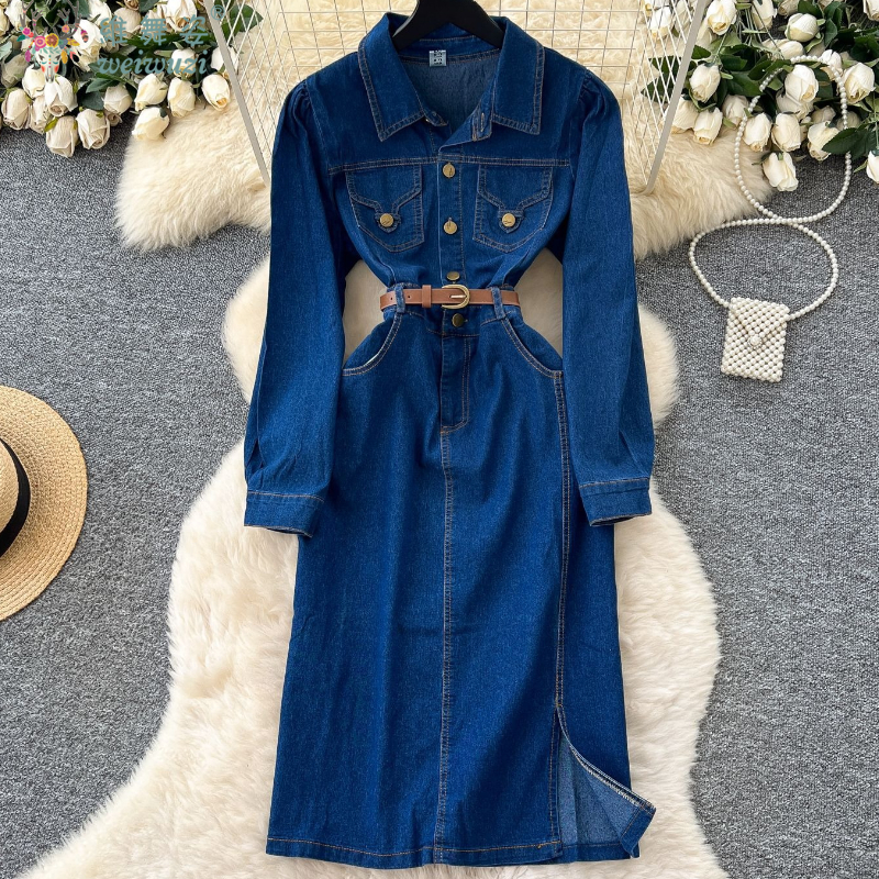 Women Fashion Jeans - Elegant Women's Denim Dress Soft Autumn