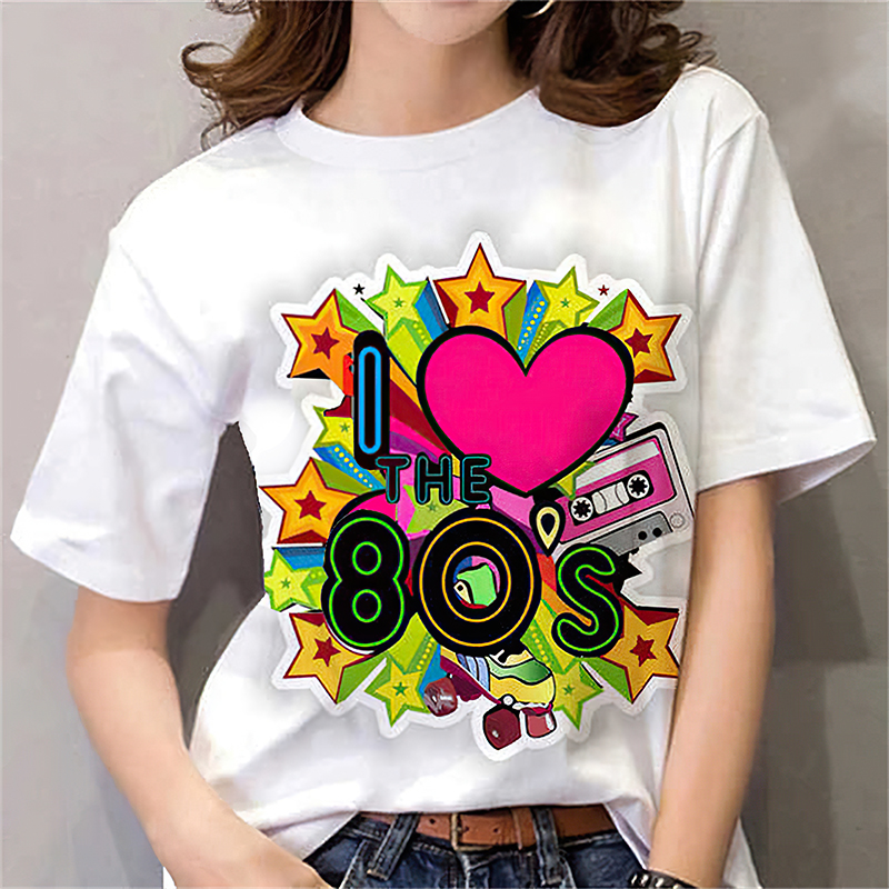 Women'S Fashion In The 80S - 80s Womens T Shirt Femal Black/White