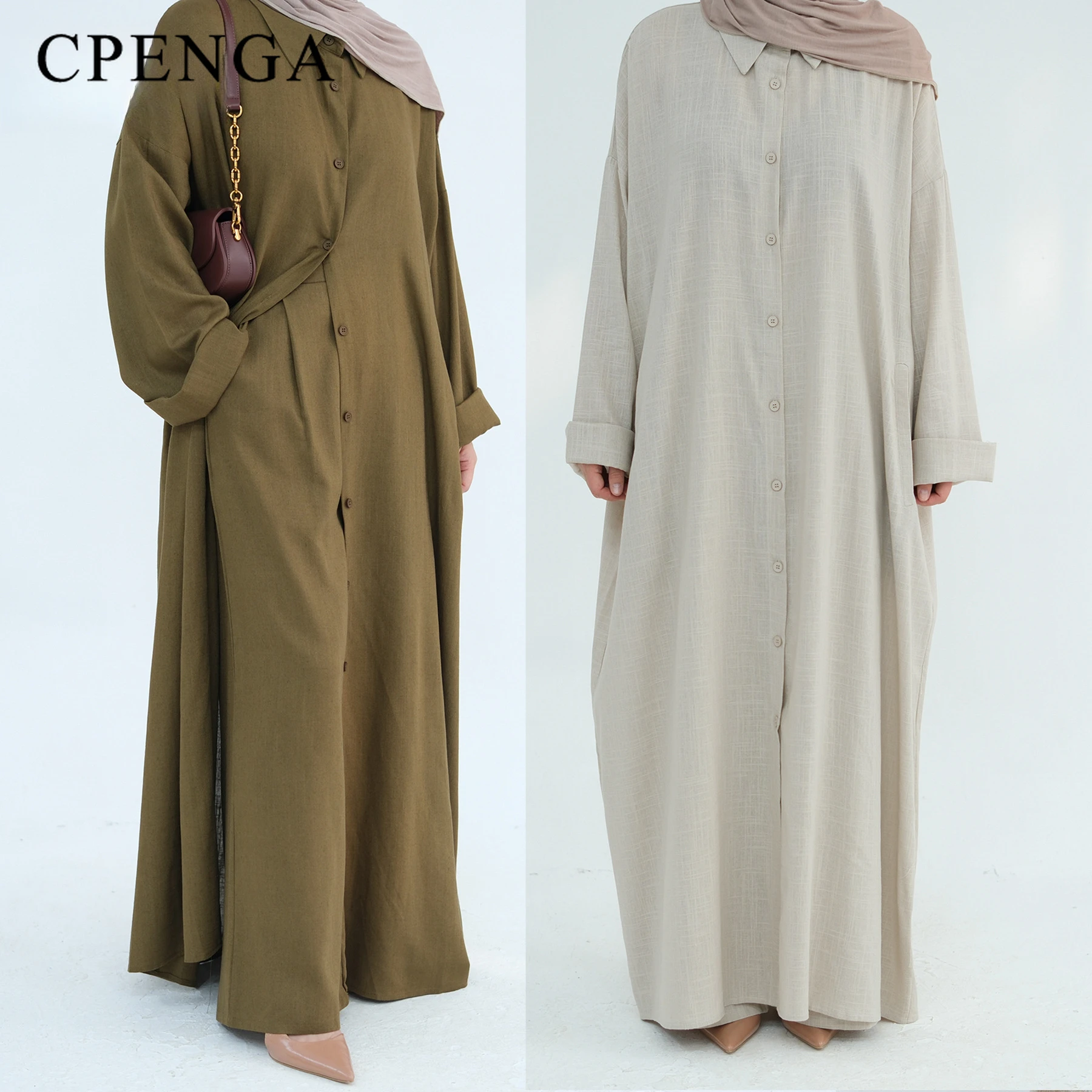 Turkey Women Fashion - Ramadan Two Piece Linen Muslim Set