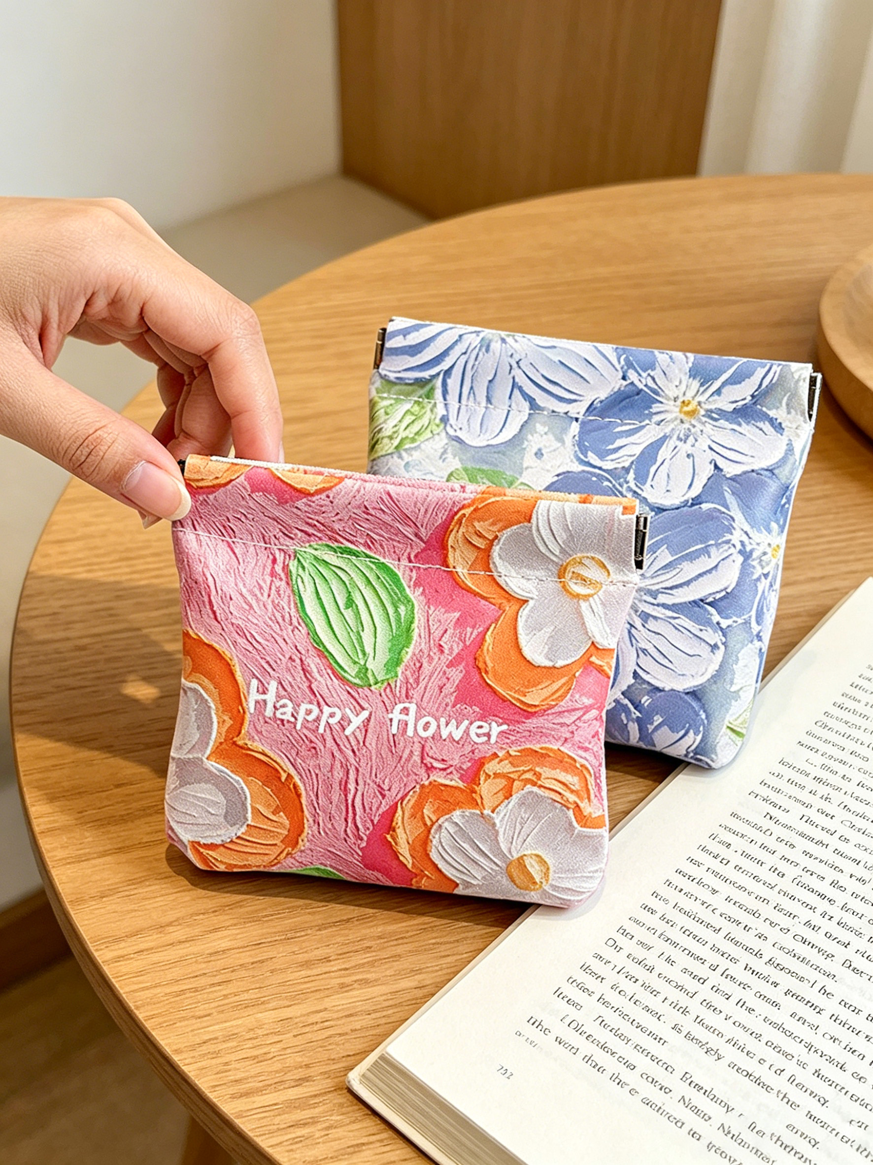 Coin Purse Women - BUYLEMO Oil Painting Floral PU Auto-close