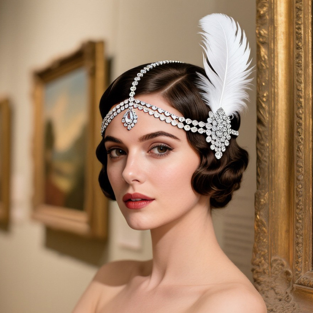 Women'S Fashion Of The 1920S - Vintage 1920s White Feather Headband Gatsby